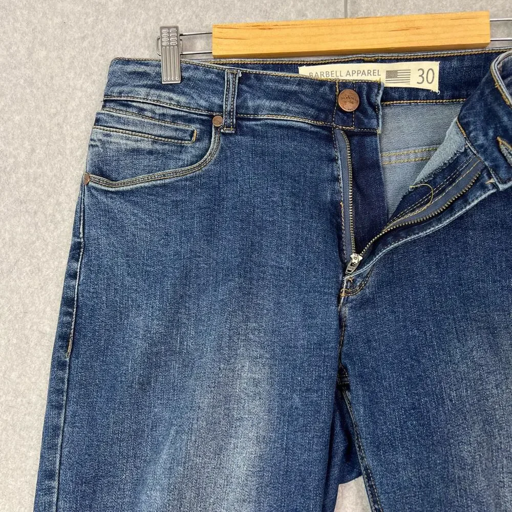 Barbell Apparel Mens 30 Slim Fit Straight Leg Jeans Blue Stretch Denim